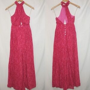 Free People Kissing Sunlight Printed Halter Open Back Wide Leg Jump Anthro XS